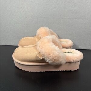 Fireside by Dearfoams Women's Melton Genuine Shearling Platform Slippers Pink 8